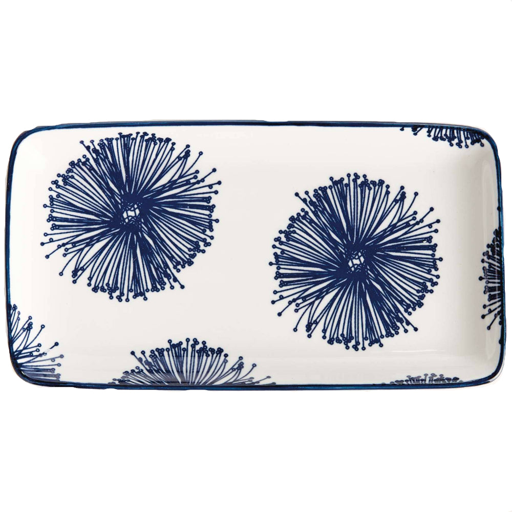Napa Stria Blue & White Starburst Stoneware Tray - 4.5" x 8"