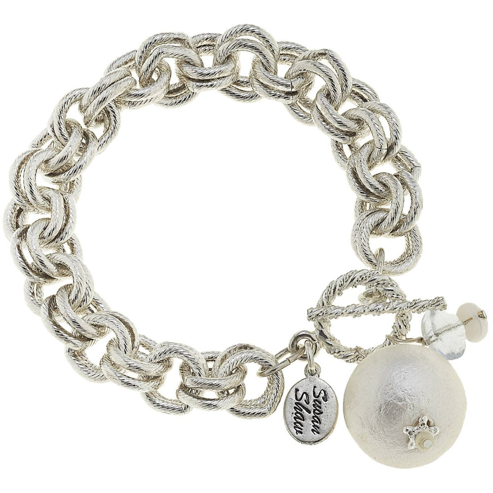 Susan Shaw Silver Double Link Cotton Pearl Bracelet