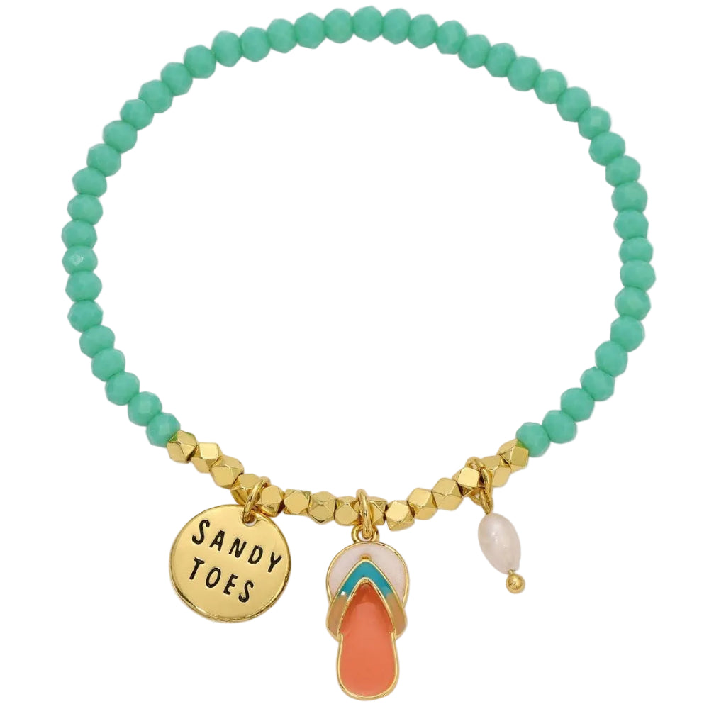 Splendid Iris "Sandy Toes" Glass Crystal & Gold Charm Stretch Bracelet