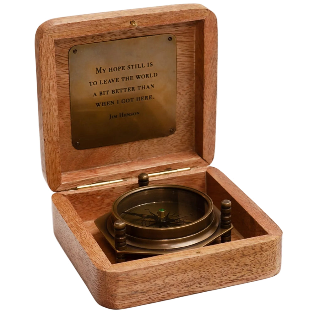 Sugarboo & Co. Wooden Tripod Compass w/ Inspirational Quote - 3.5" x 3.5"