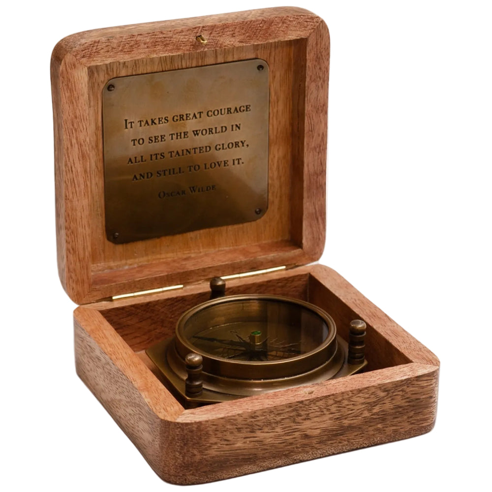 Sugarboo & Co. Wooden Tripod Compass w/ Inspirational Quote - 3.5" x 3.5"