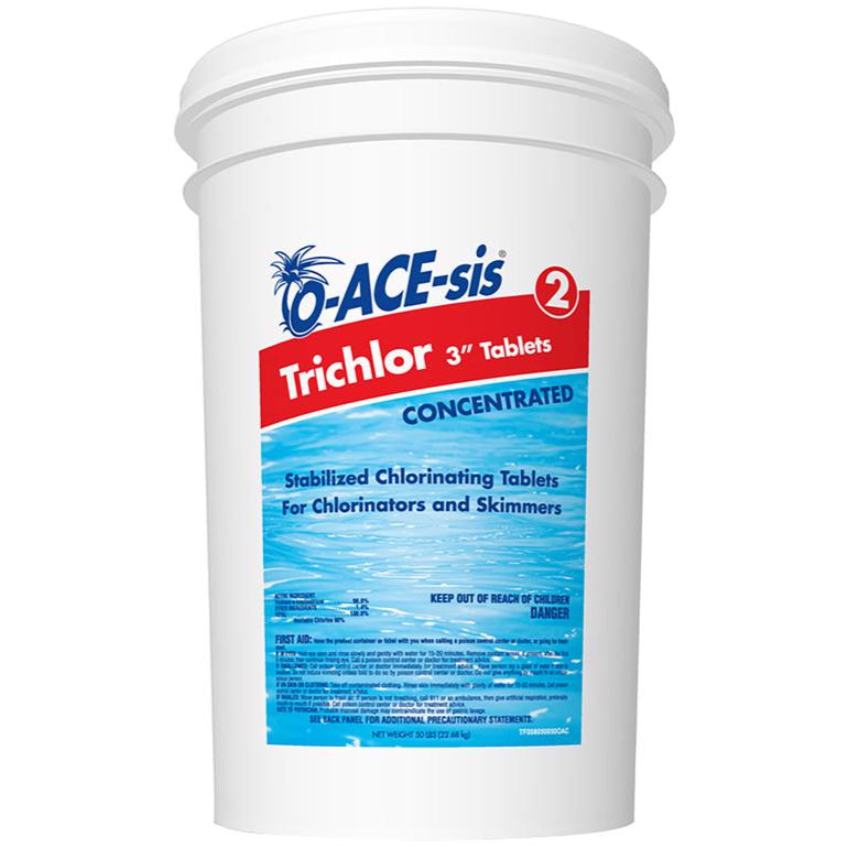 O-ACE-sis 3" Trichlor Chlorine Stabilizing Tablets - 5 lb. to 50 lb.