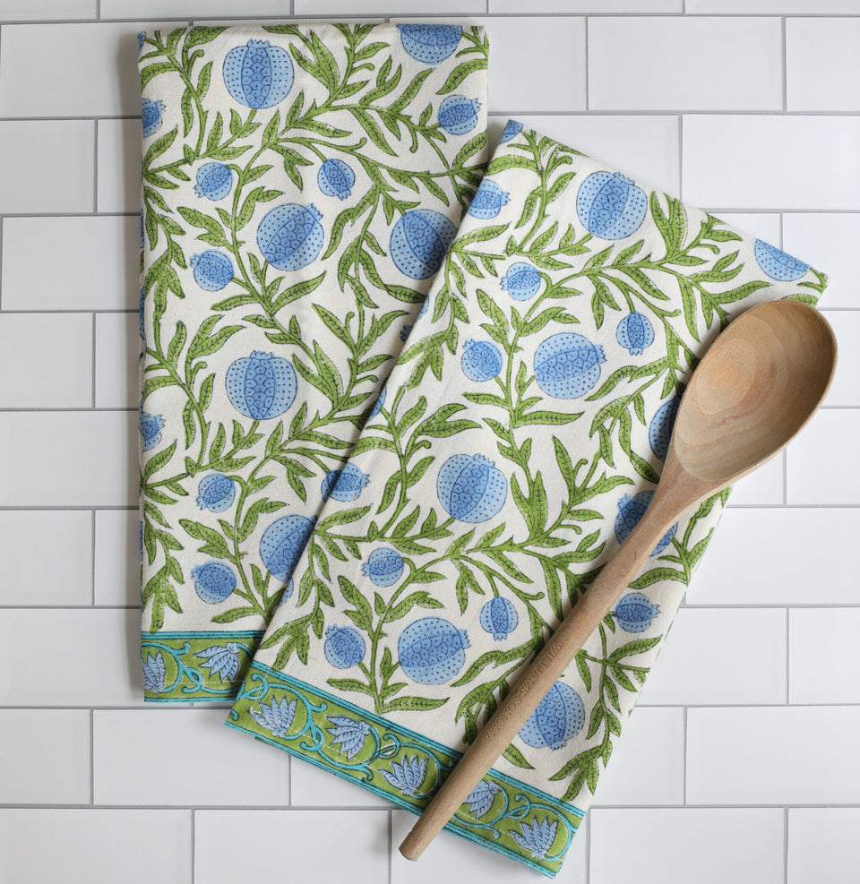 Pacific & Rose Block-Printed Cotton Kitchen Towels - 2 pc.