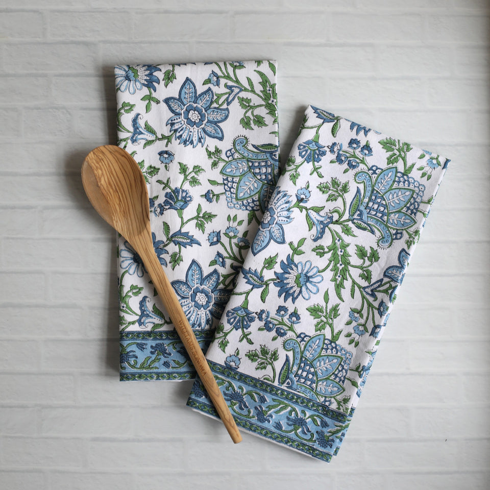 Pacific & Rose Block-Printed Cotton Kitchen Towels - 2 pc.