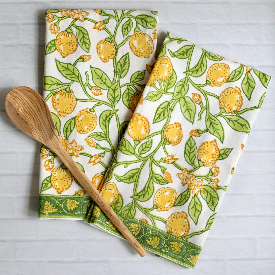 Pacific & Rose Block-Printed Cotton Kitchen Towels - 2 pc.