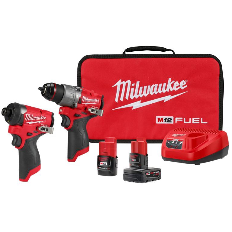 Milwaukee M12 FUEL 1/2" Hammer Drill & 1/4" Impact Driver Kit (w/ Batteries & Charger)