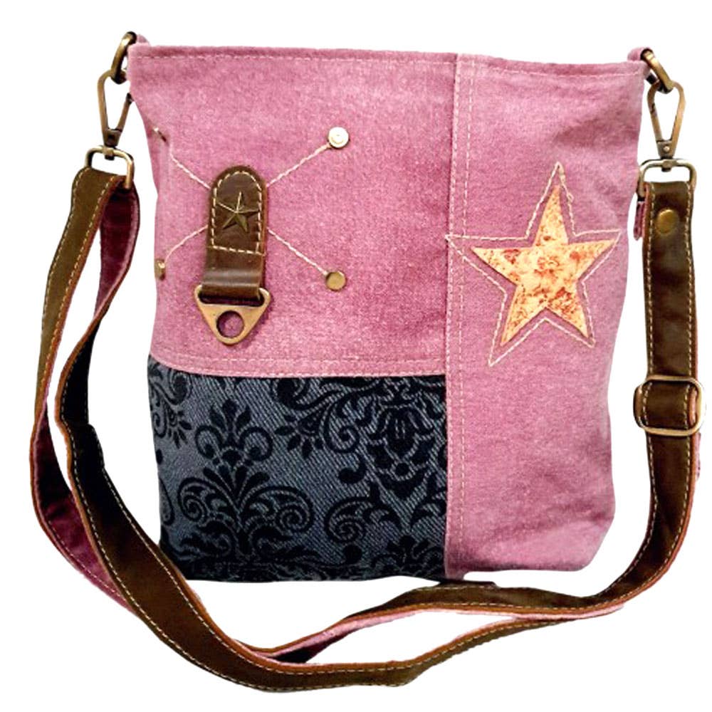 Clea Ray Canvas Pink & Black Stars Shoulder Bag