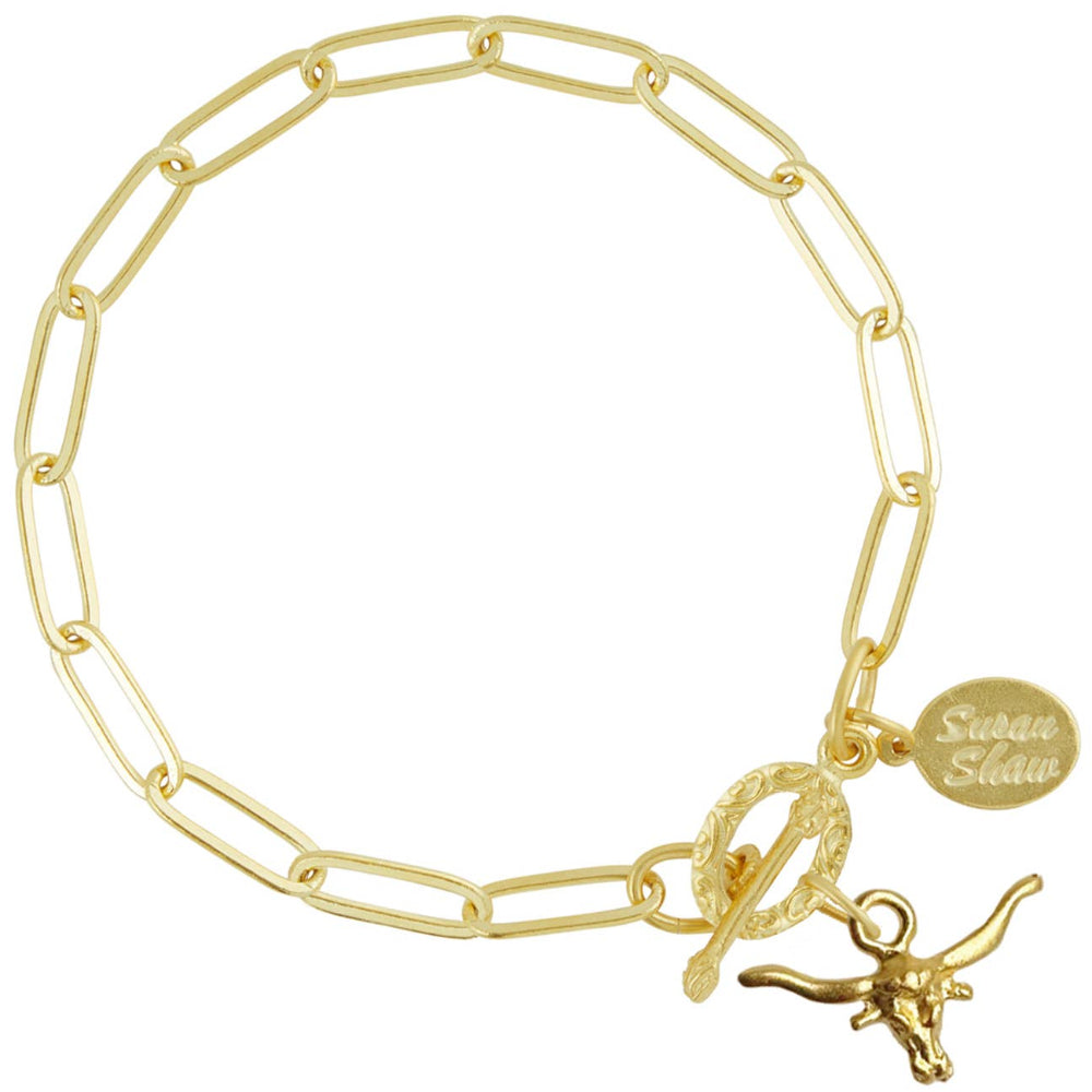 Susan Shaw Gold Longhorn Charm Paperclip Bracelet