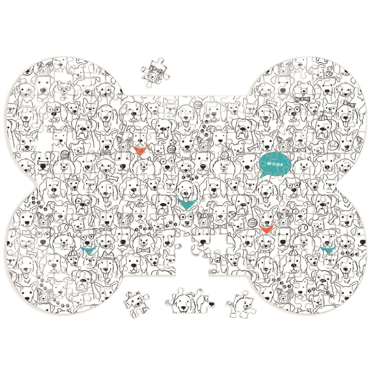 "Dog Crew" Bone-Shaped Jigsaw Puzzle - 1000 pc.