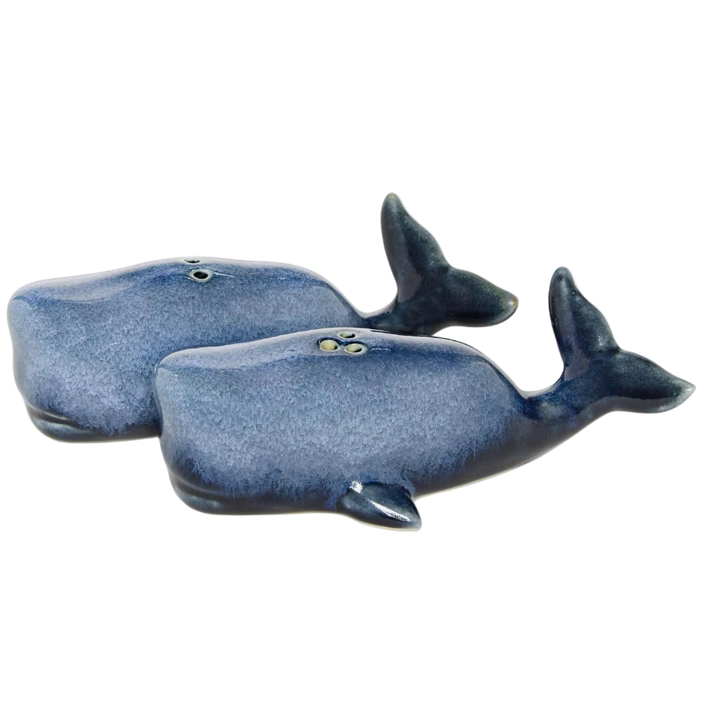 Oh Whale! Glazed Blue Ceramic Whale Salt & Pepper Shakers - 2 pc.