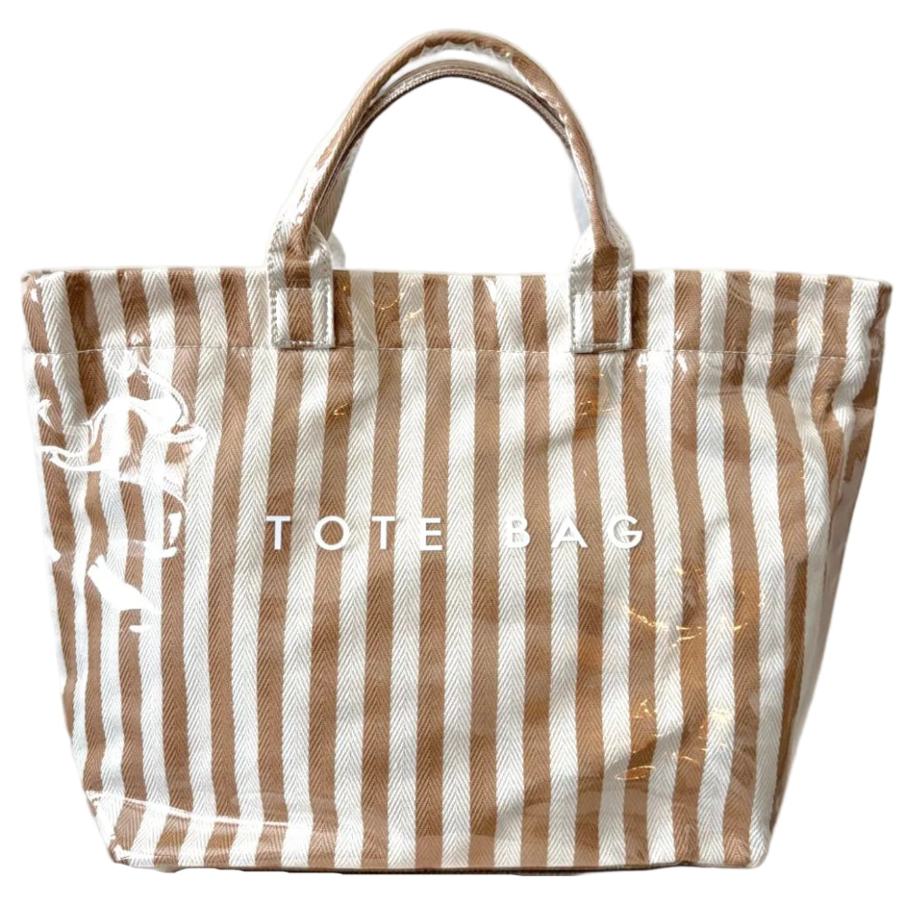 Nash Grey Glossy Canvas Striped Tote Bags - 13.2" x 11.8"