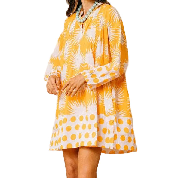 Sunshine Tienda Gold Palm Geo Cotton Lilly Dress