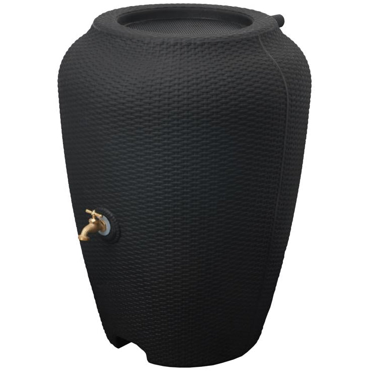 Algreen Black Wicker-Patterned Polyurethane Rain Barrel - 50 gal.