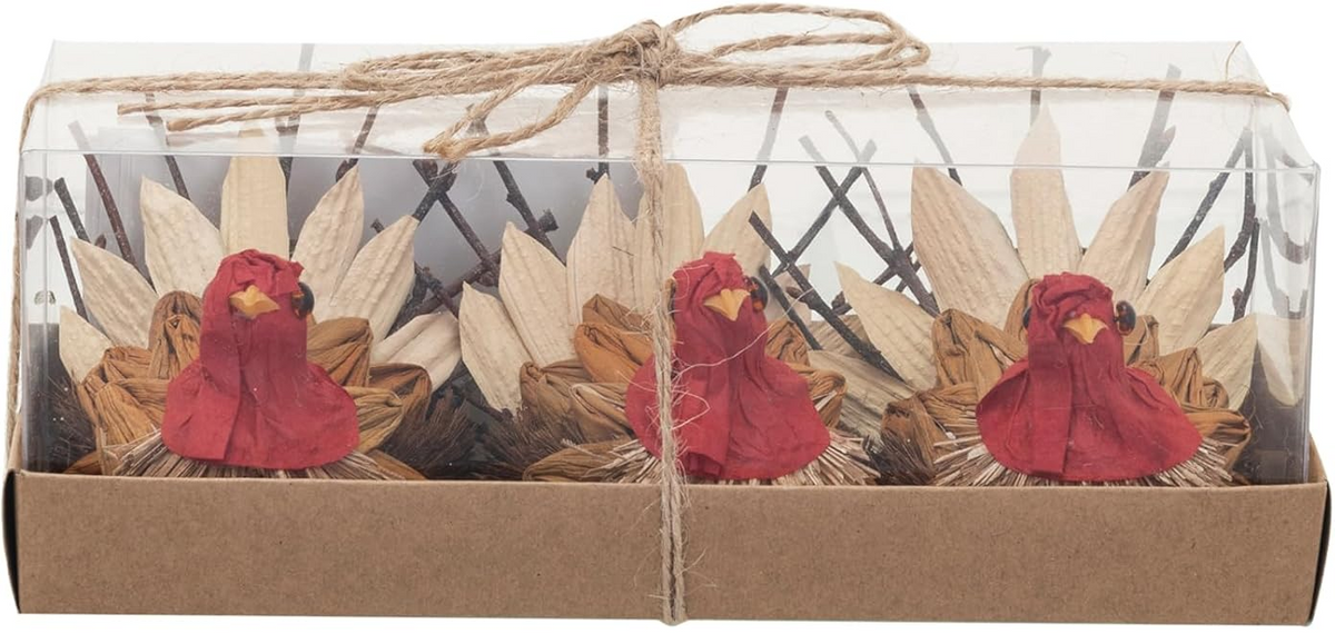 Mini Corn Husk Turkey Placecard Figurines - 3 pc.