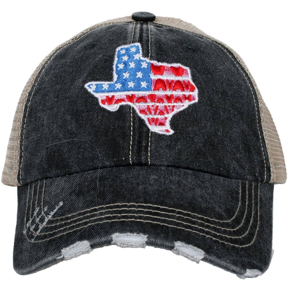 Katydid Texas-Shaped USA Flag Distressed Trucker Hat