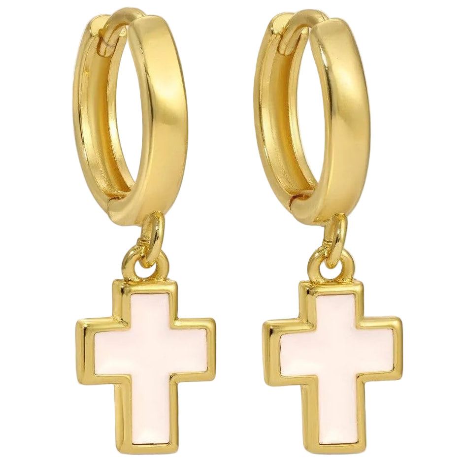 Splendid Iris Gold Cross Huggie Drop Earrings