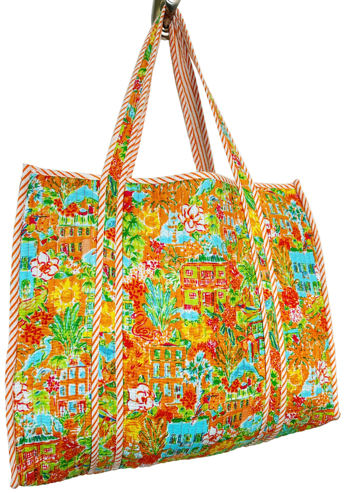 Folklore Couture Quilted Cotton Totes - 17.5" x 17.5"