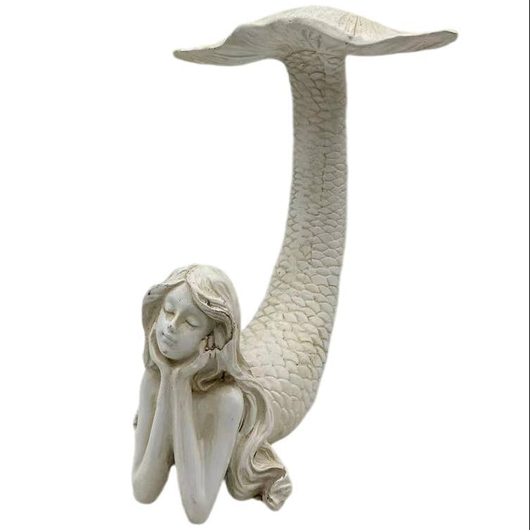 CB Home Whtie Resin Raised-Tail Mermaid Figurine - 8"