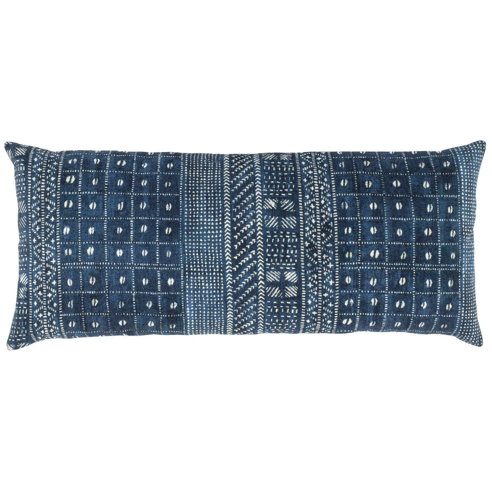 Annie Selke Kodi Batik Cotton/Linen Lumbar Pillow - 15" x 35"