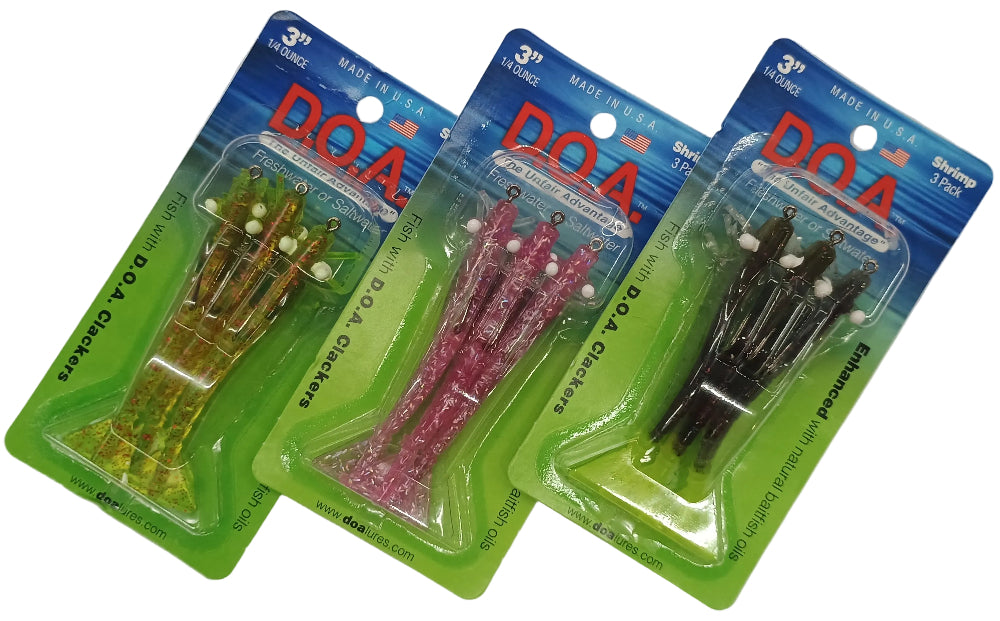 D.O.A. Pre-Rigged 3" Shrimp Scented Soft Lures - 3 pc.
