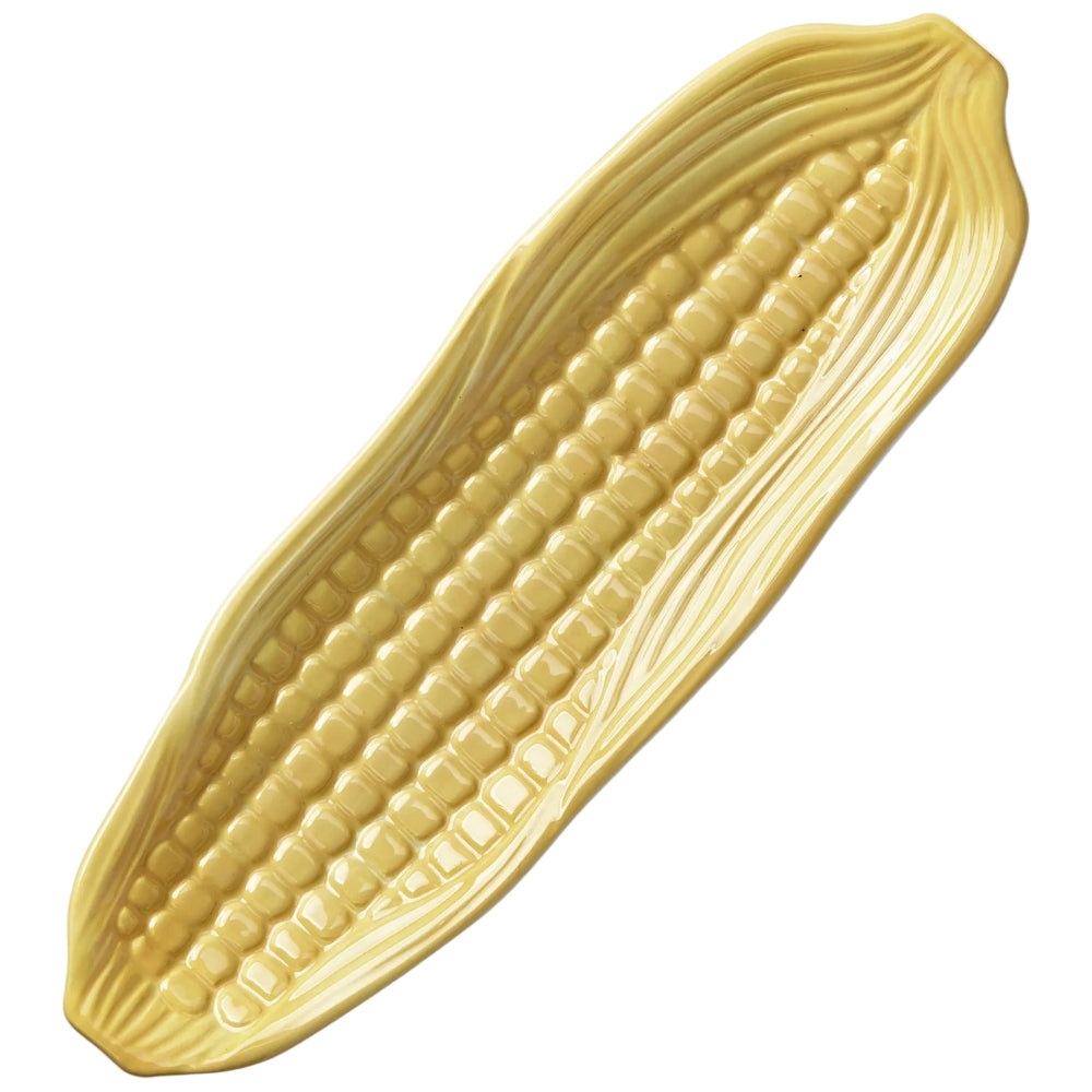 TAG Yellow Earthenware Corn Cob-Shaped Butter Tray - 3.25" x 10"