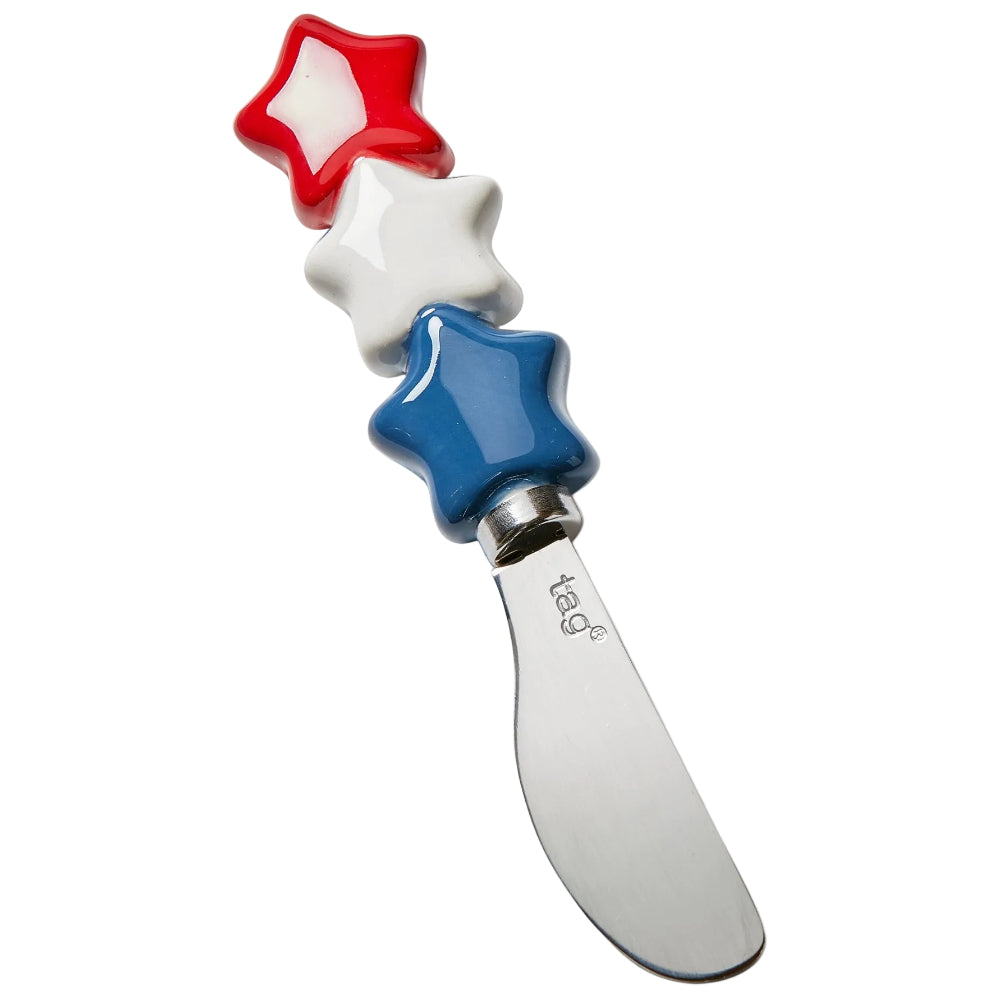TAG Stainless Steel & Ceramic Red/White/Blue Stars Condiment Knife - 6"
