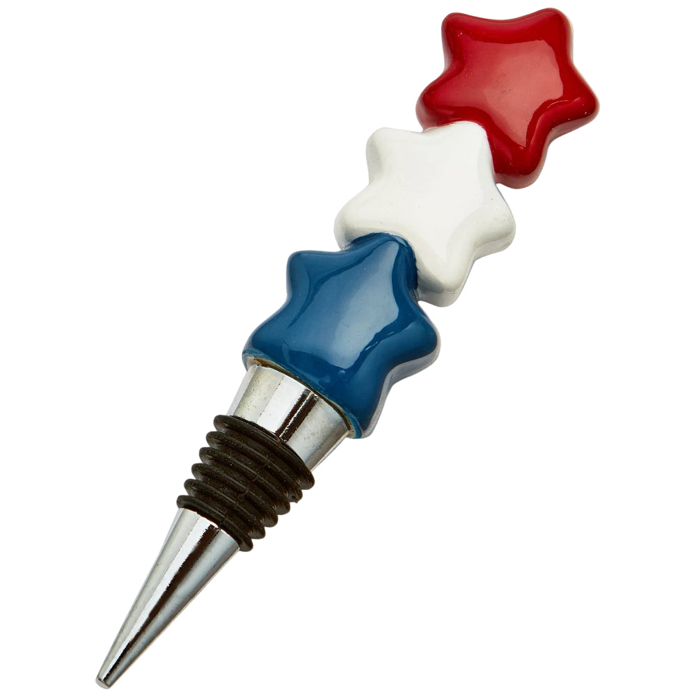 TAG Stainless Steel & Ceramic Red/White/Blue Stars Wine Stopper - 6"