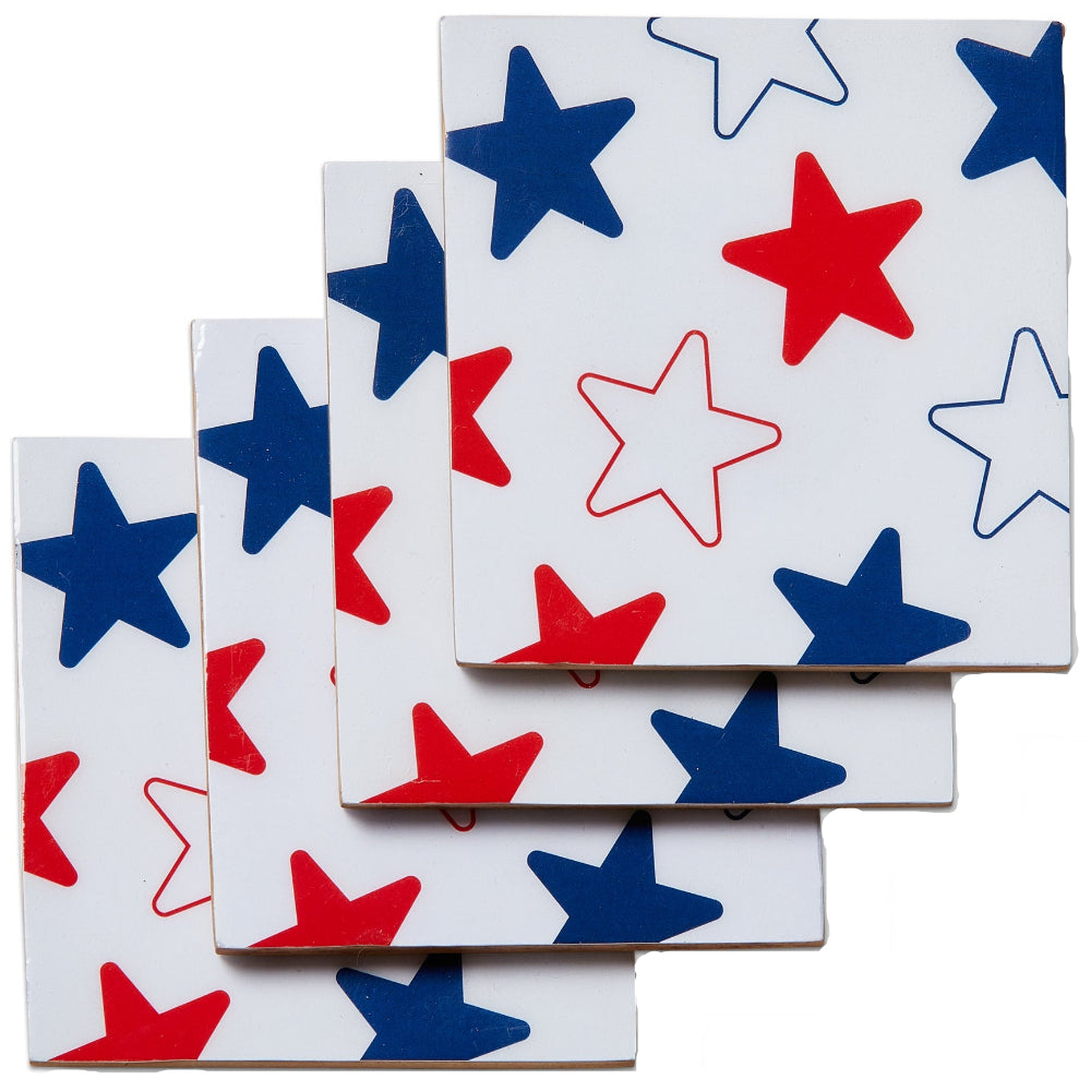 TAG Enameled MDF Red/White/Blue Star Coasters - 4 pc.