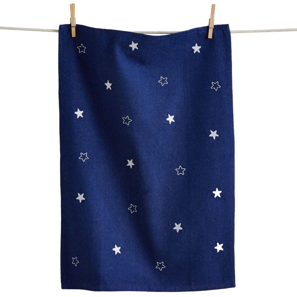 TAG Denim & White Stars Cotton Dishtowel - 18" x 26"