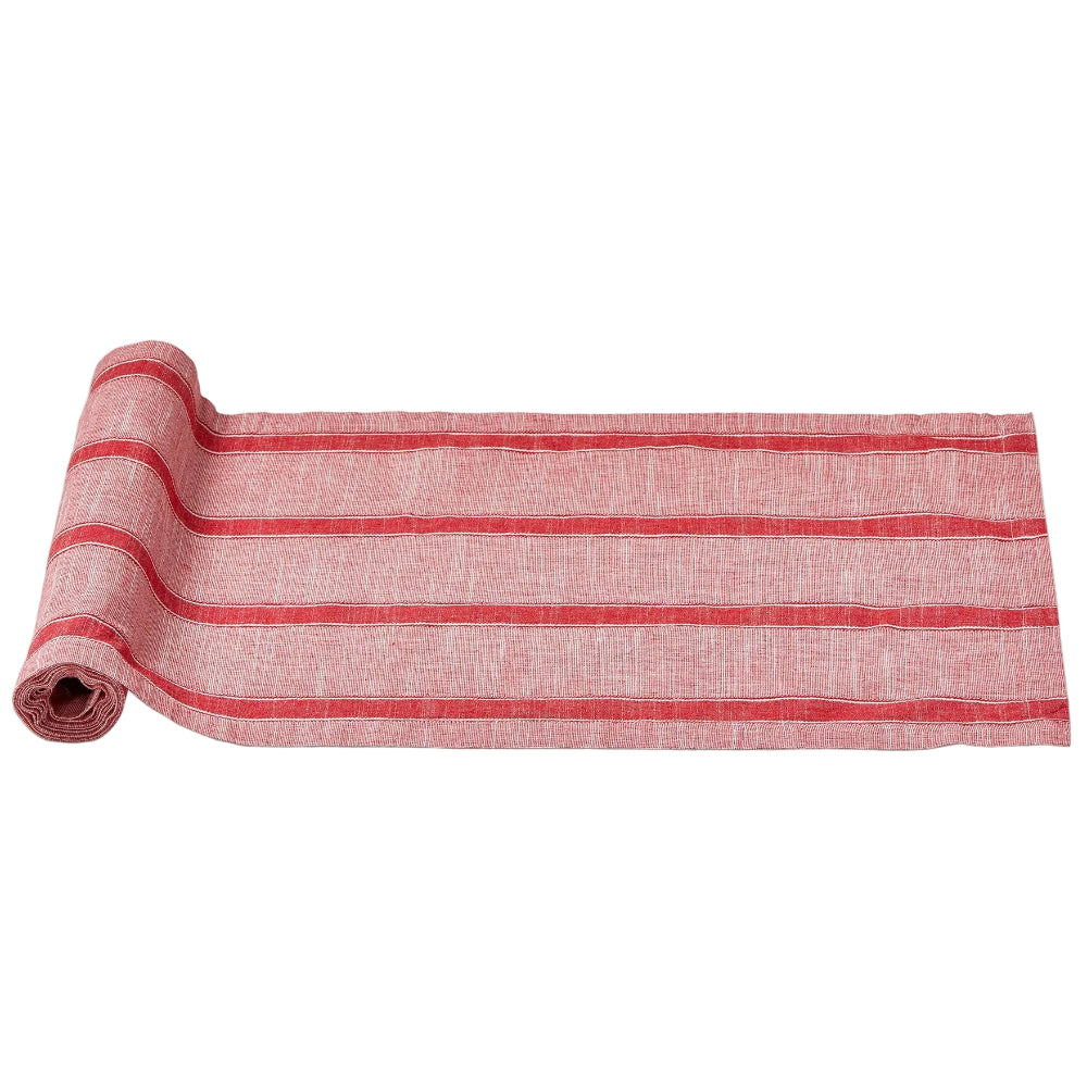 TAG Red & White Striped Cotton Slub Table Runner - 14.5" x 90"