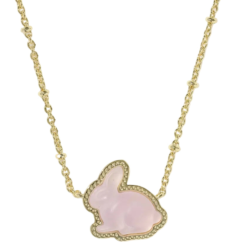 Kendra Scott Gold Pink Glass Bunny Pendant Necklace