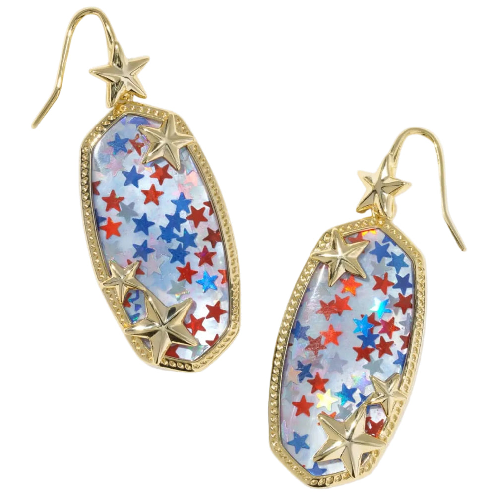 Kendra Scott Elle Gold Red/White/Blue Star Drop Earrings