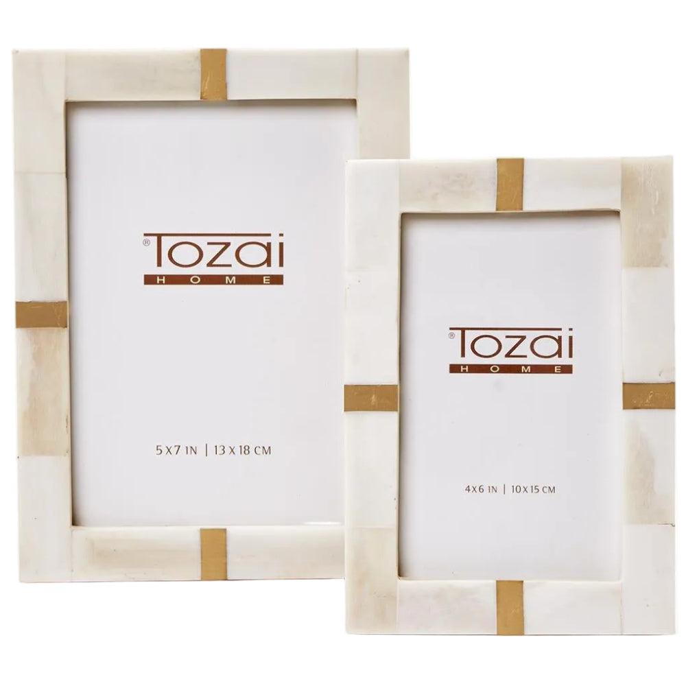 Tozai Royale Carved Bone & Brass Inlay Photo Frame