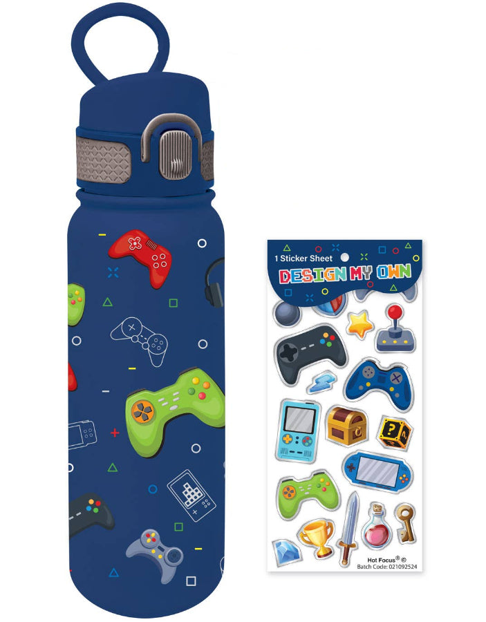 Hot Focus Stainless Steel Video Game Water Bottle & Sticker Set - 20 oz.
