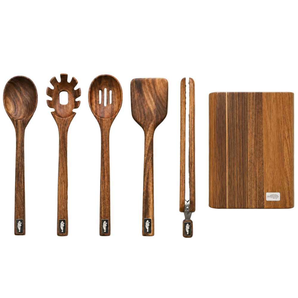 Toadfish Acacia Wood Kitchen Utensils Set - 5 pc. w/ Holder