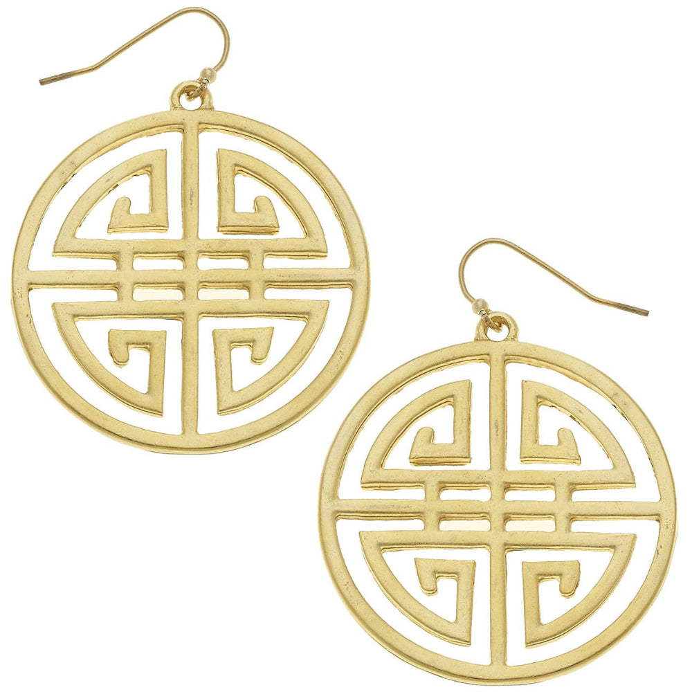Susan Shaw Gold Round Medallion Cut-Out Earrings