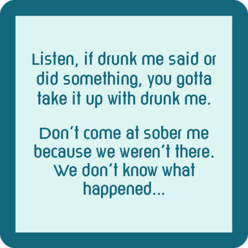 Drinks On Me Humorous Resin Drink Coasters - 4" x 4"