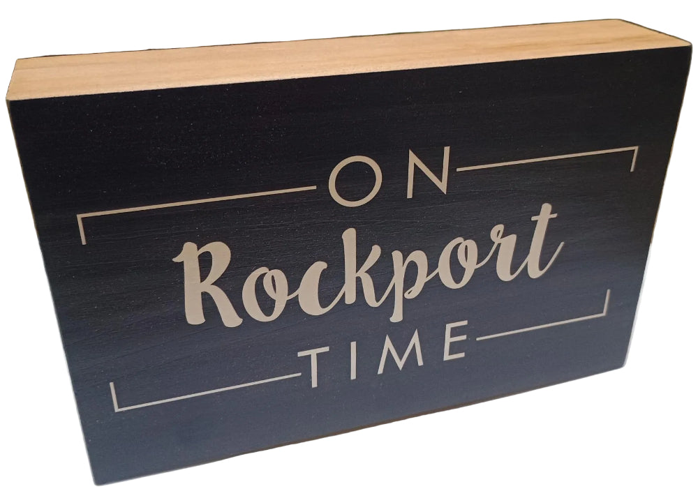 Rustic Marlin "On Rockport Time" Wooden Block - 5.5" x 9"