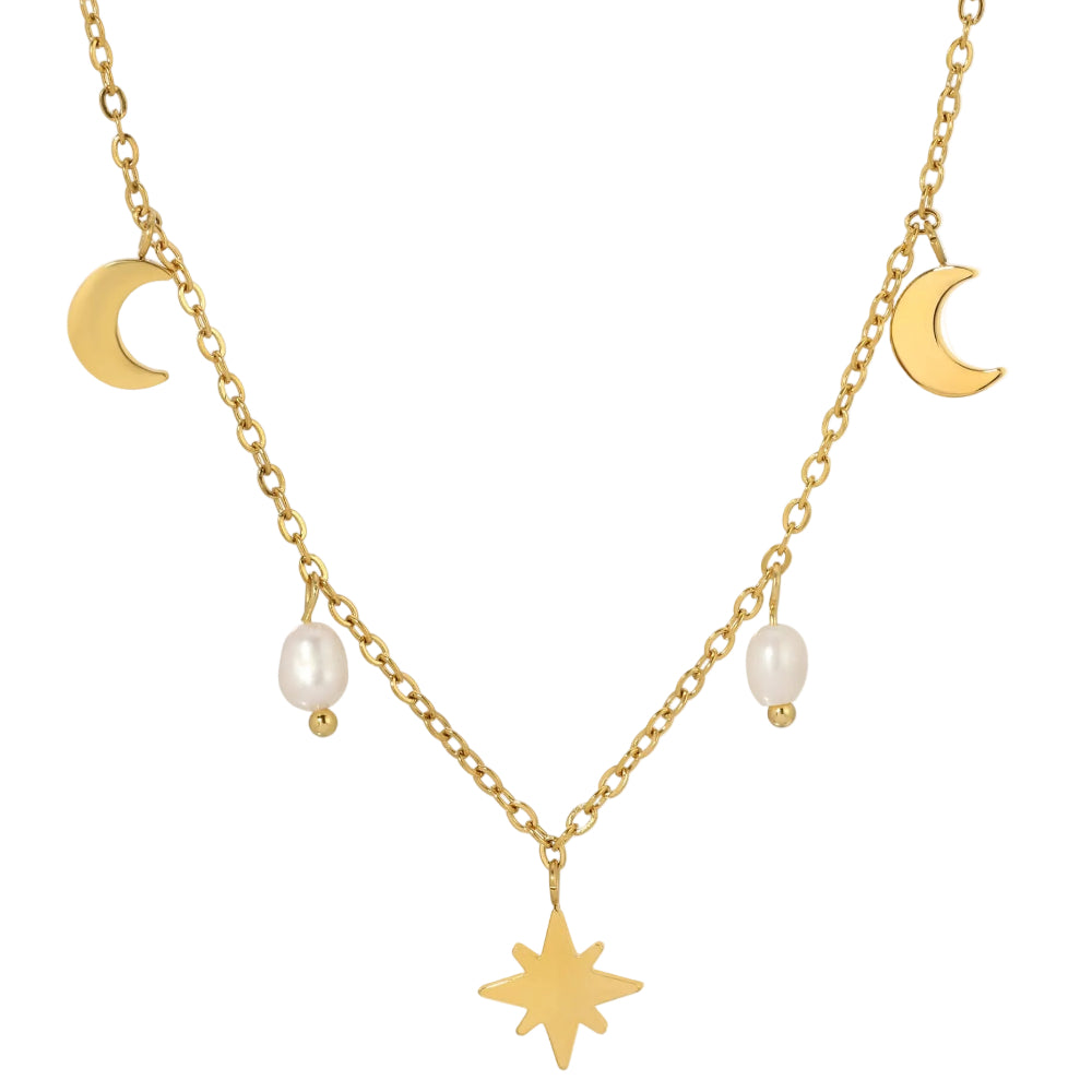 Splendid Iris "Look to the Sky" Gold Star & Moon Charm Necklace