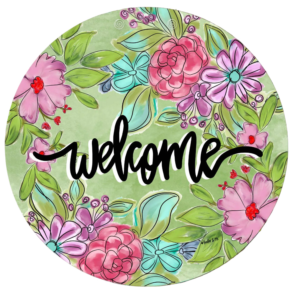 Baxter & Me "Welcome" Floral Door Hanger - 23"