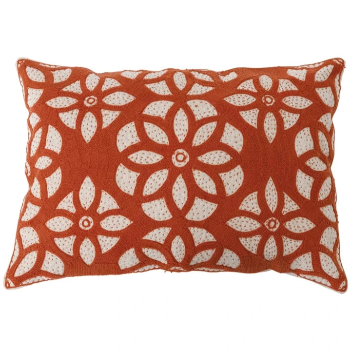 Cotton Embroidered Rustic Lumbar Pillow - 20" x 14"