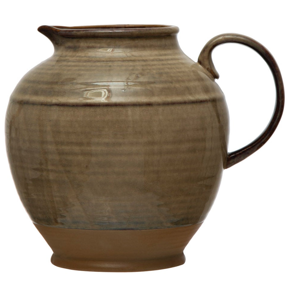 Brown Reactive Glaze Stoneware Urn Pitcher - 8"