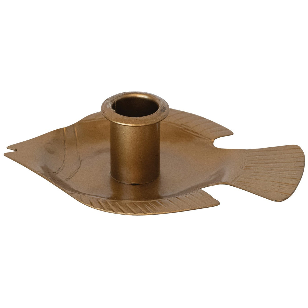 Brass Tapered Candle Holder on Fish-Shaped Tray - 4" x 6"