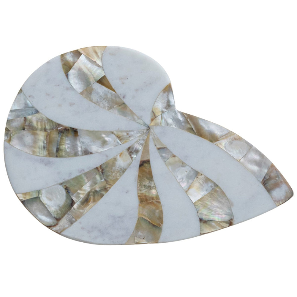 Nautilus-Shaped Marble & Mother of Pearl Cheese Board - 8" x 12"
