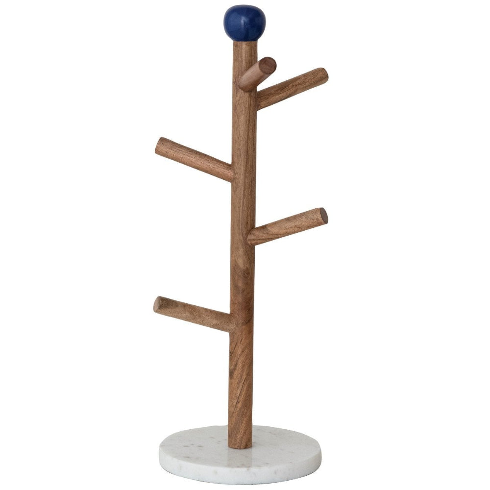 Countertop Mango Wood Mug Tree w/ Marble Base - 16.75"