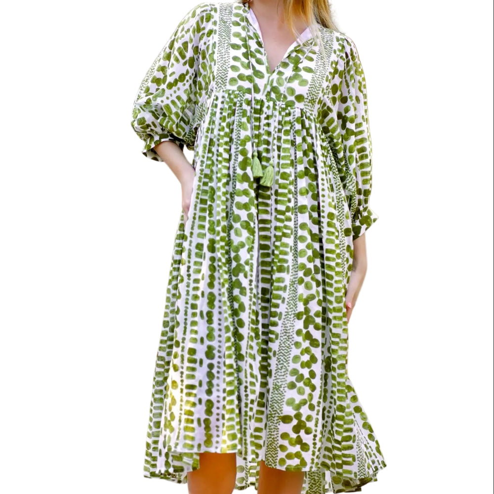 Dolma Cotton Mylah Midi Block Printed Dress