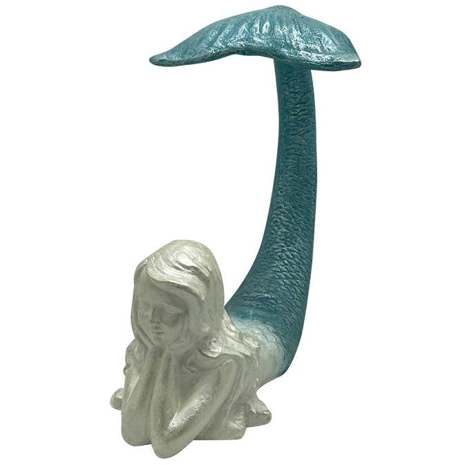 CB Home MgO Blue/White Raised-Tail Mermaid Figurine - 19"