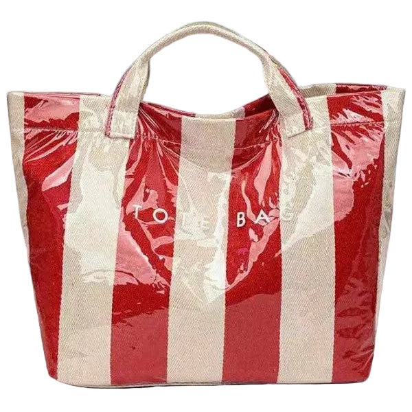 Nash Grey Glossy Canvas Striped Tote Bags - 13.2" x 11.8"