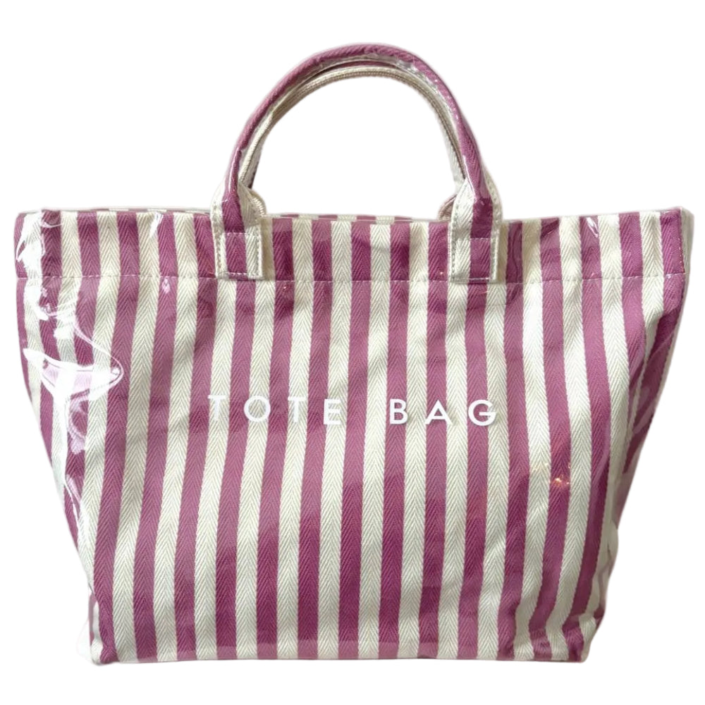 Nash Grey Glossy Canvas Striped Tote Bags - 13.2" x 11.8"