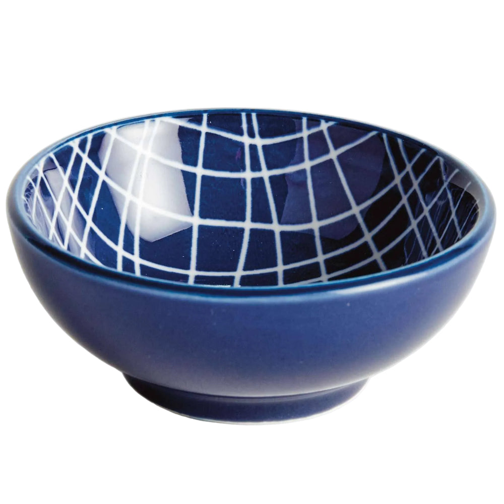 Napa Stria Blue & White Crosshatch Stoneware Dipping Bowl - 3"